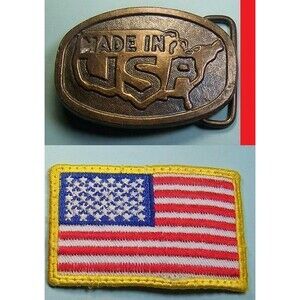 MADE in USA  Belt Buckle &  USA  Flag Patch